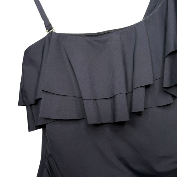 NEW Tahari Black One Shoulder Women’s Ruched One Piece Swimsuit Sz S - Picture 3 of 11